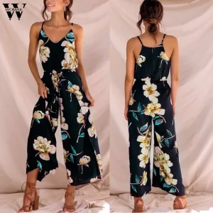 Strappy Floral Sling Long Trouser Playsuits Jumpsuit Rompers