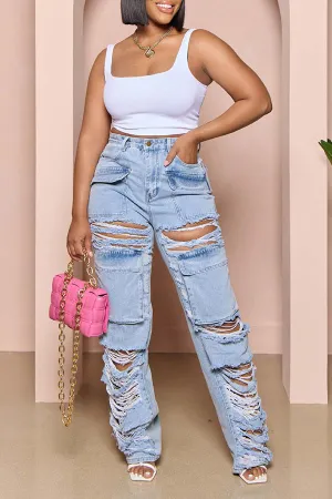 Street High Waist Ripped Jeans