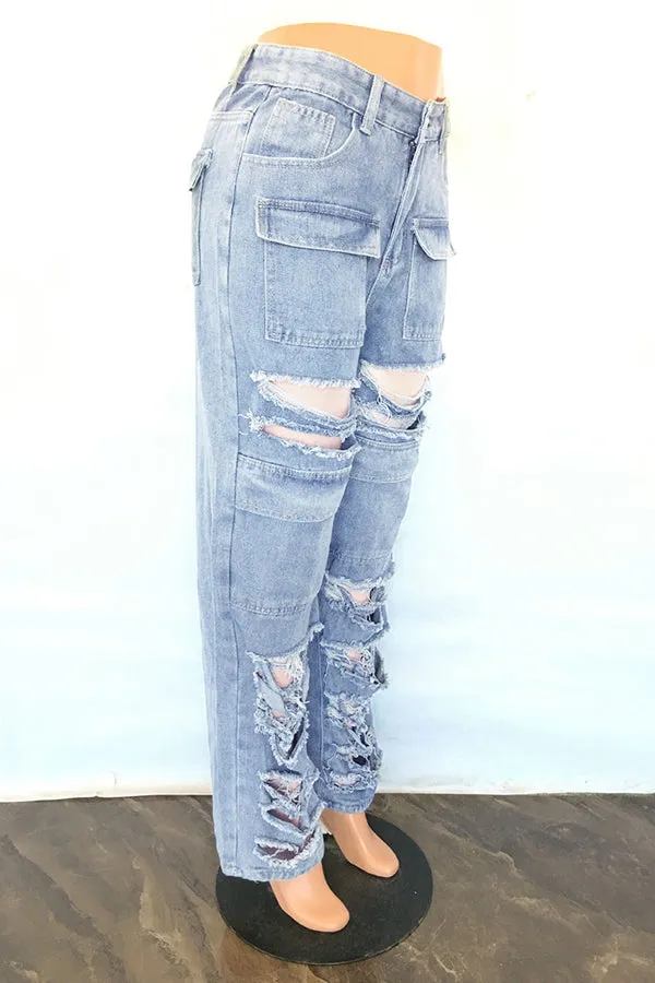 Street High Waist Ripped Jeans