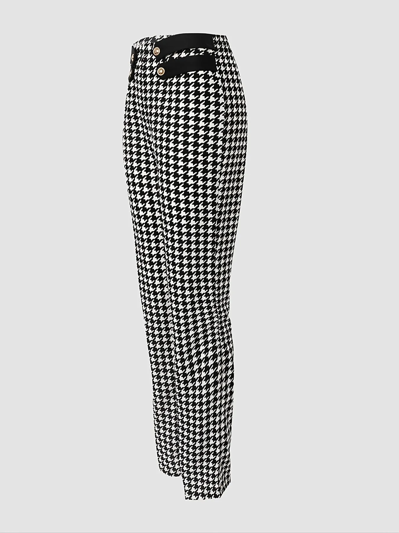 Stylish Houndstooth High Waist Straight Leg Casual Every Day Pants