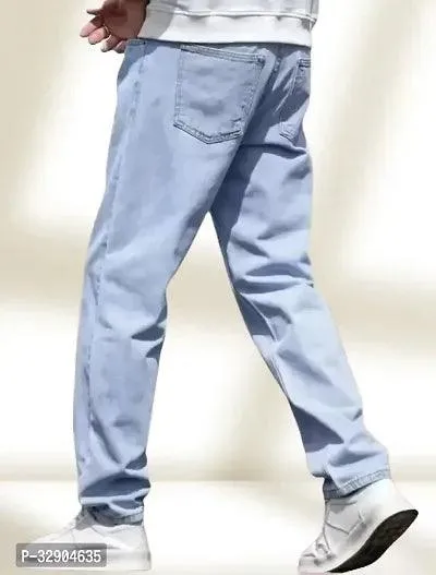 Stylish Light Blue Denim Solid Regular Fit Jeans For Men