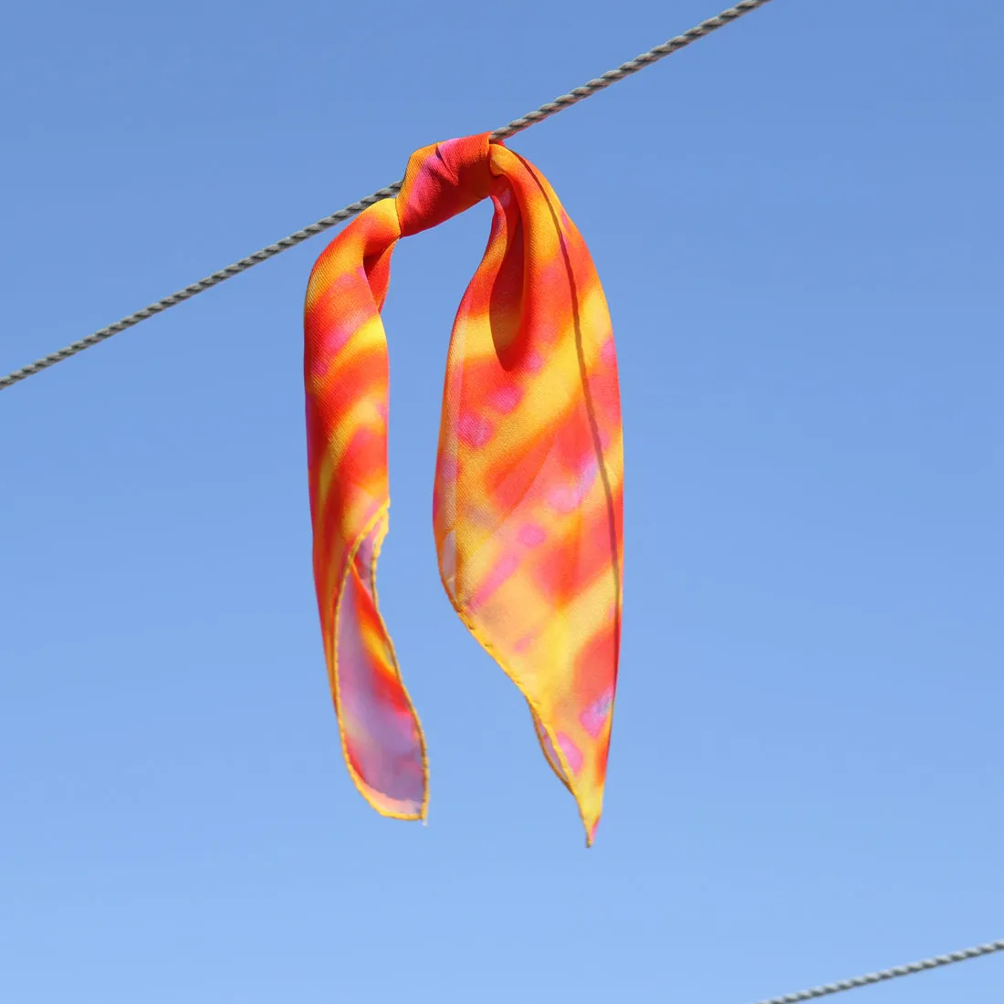 Stylish Printed Orange Silk Scarf in Chiffon "L'Amour Caché Passion"