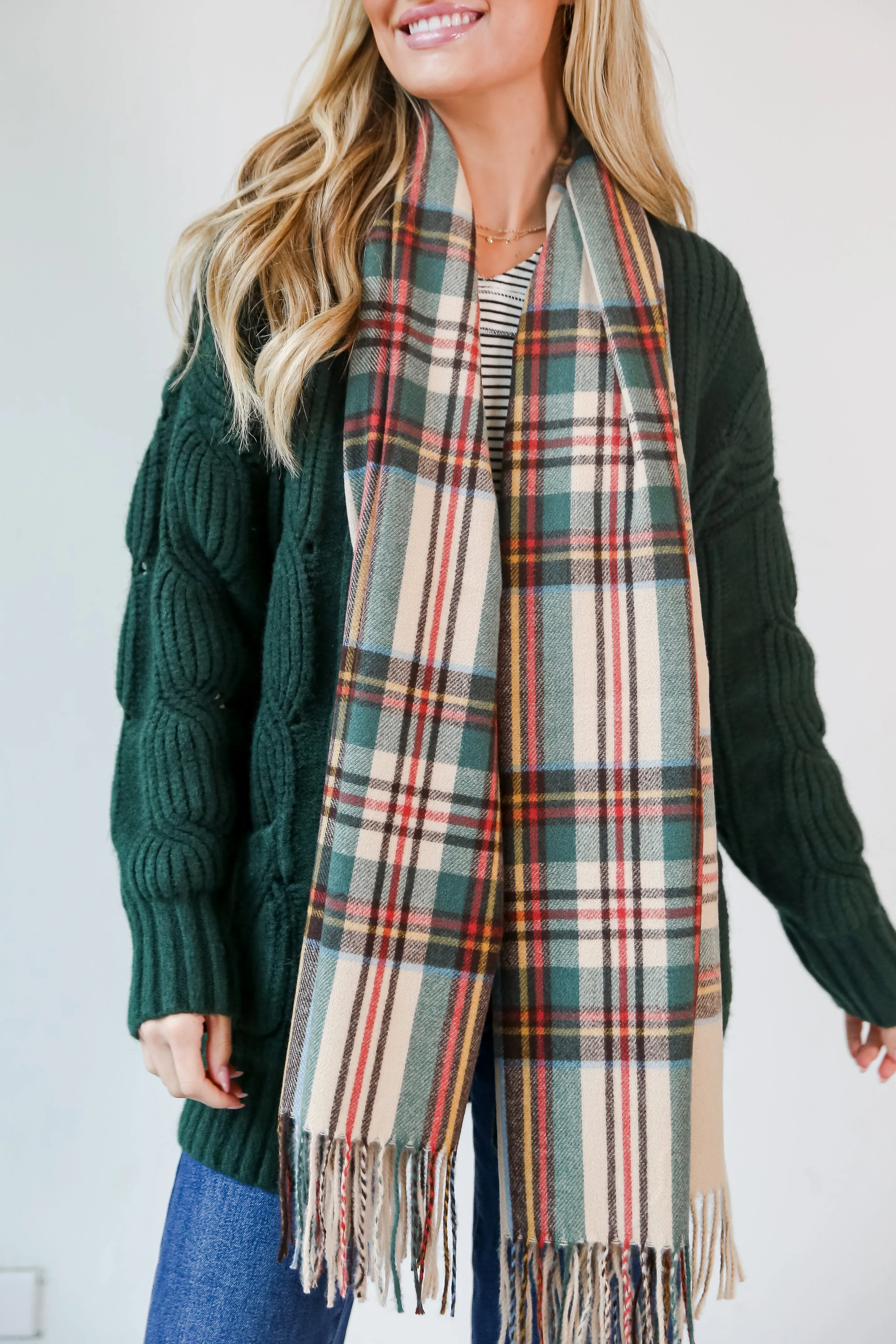 Sweet And Cozy Plaid Fringe Scarf