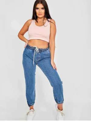 Talia Oversized Denim Joggers In Blue