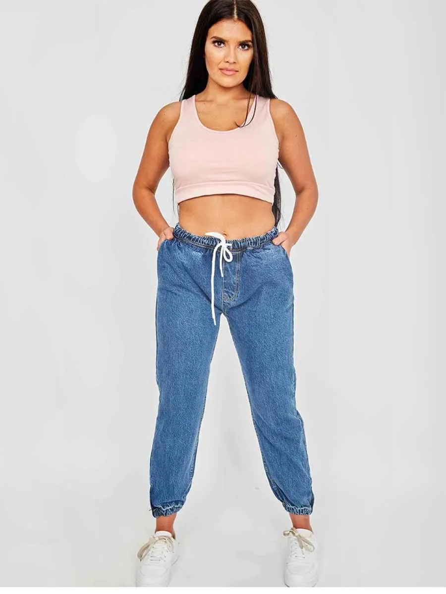 Talia Oversized Denim Joggers In Blue