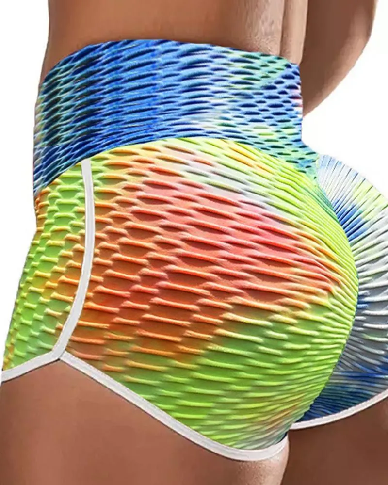 Tie Dye Print High Waist Yoga Shorts