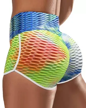 Tie Dye Print High Waist Yoga Shorts