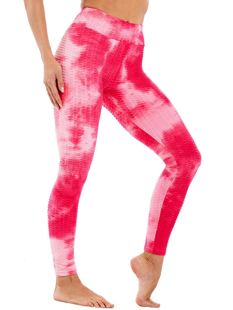 Tie-dye Random Print High Waist Slim Sport Yoga Casual Leggings For Women