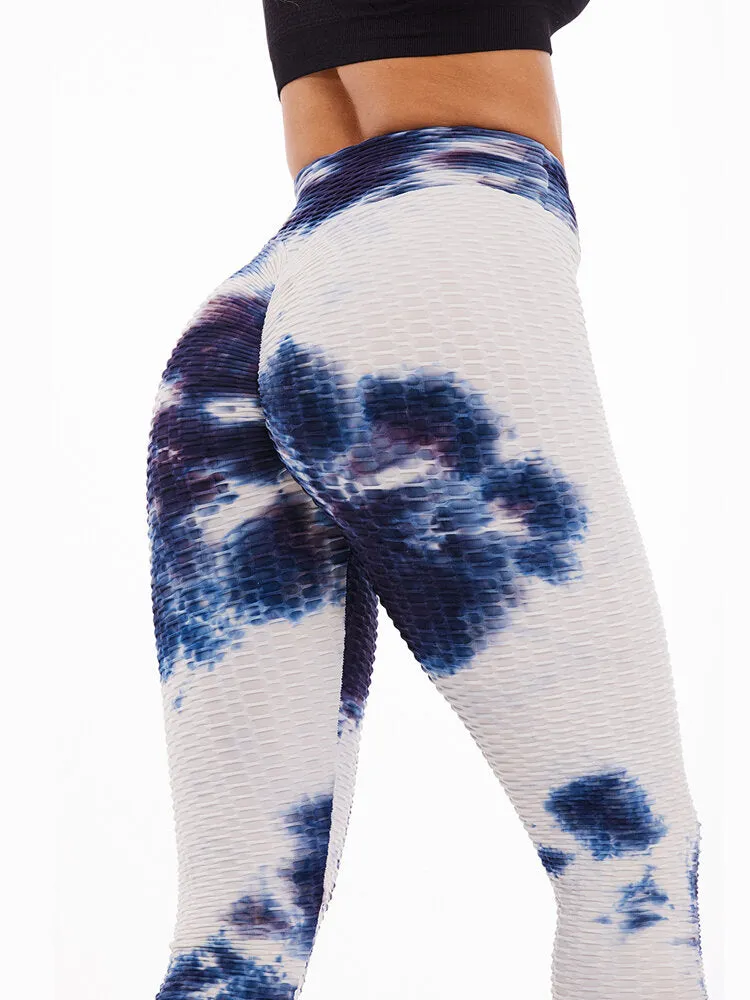 Tie-dye Random Print High Waist Slim Sport Yoga Casual Leggings For Women