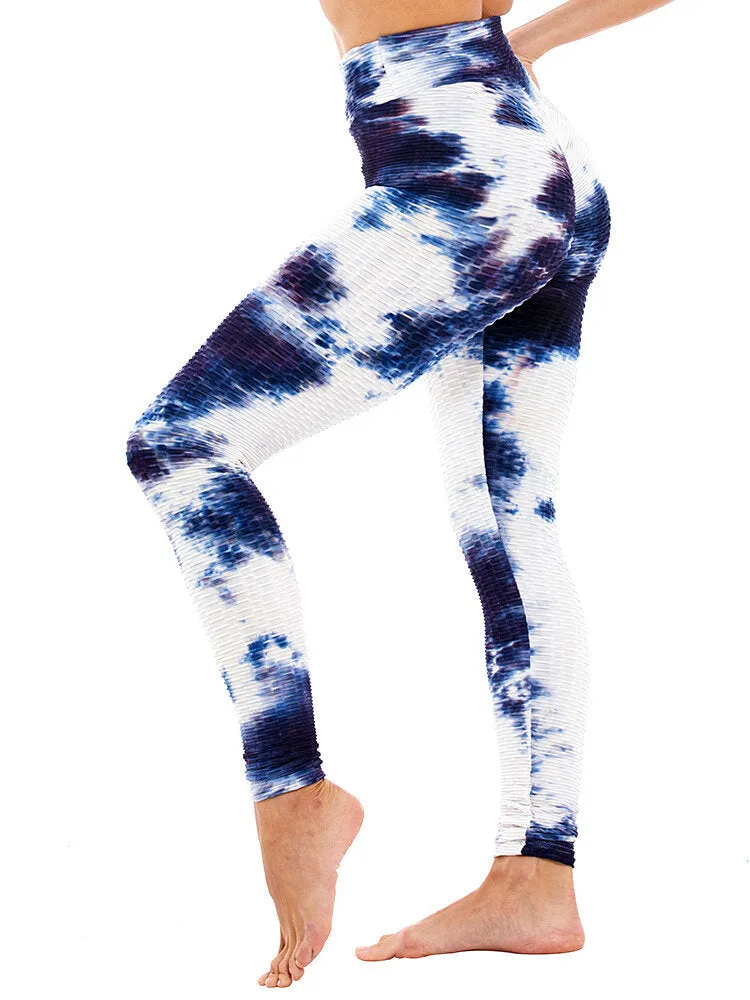 Tie-dye Random Print High Waist Slim Sport Yoga Casual Leggings For Women