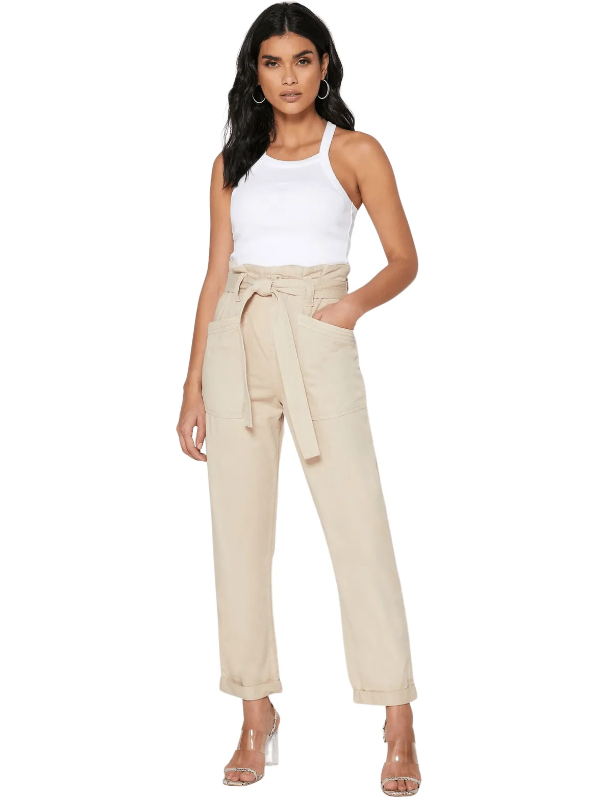 Topshop Women's Paperbag Pants - Taupe/Beige