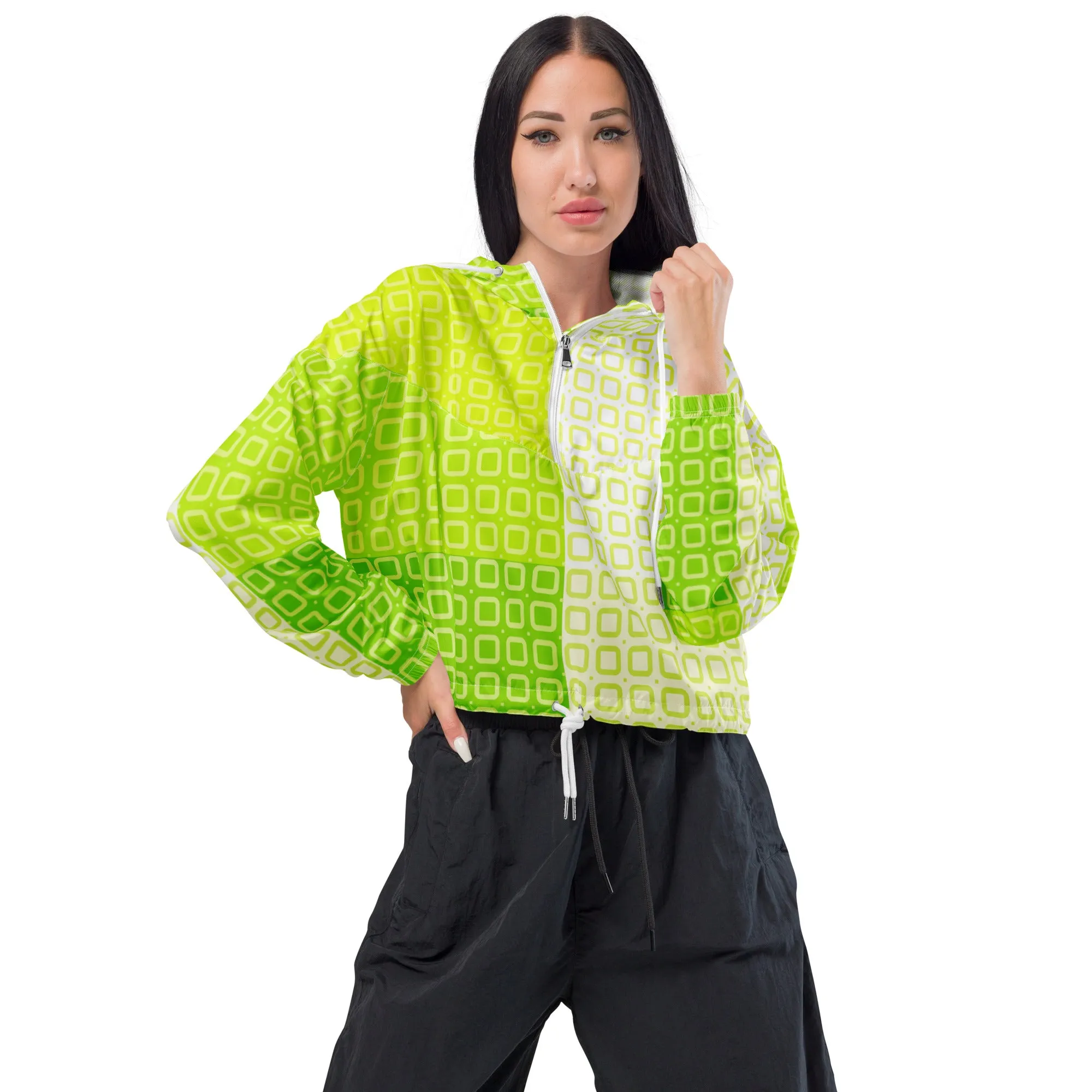 Two-Tone Lime Green Women’s cropped windbreaker