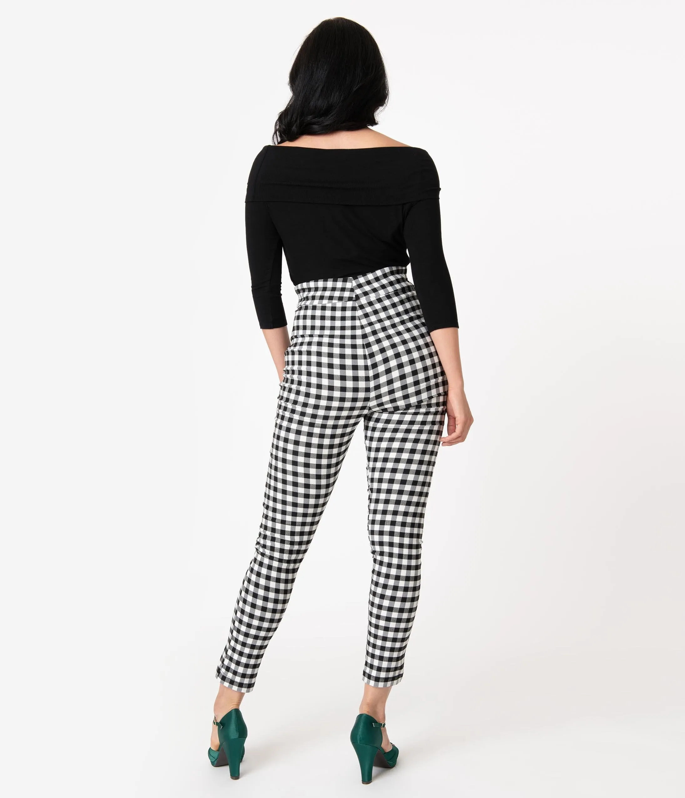 Unique Vintage Black & White Gingham High Waist Rizzo Cigarette Pants