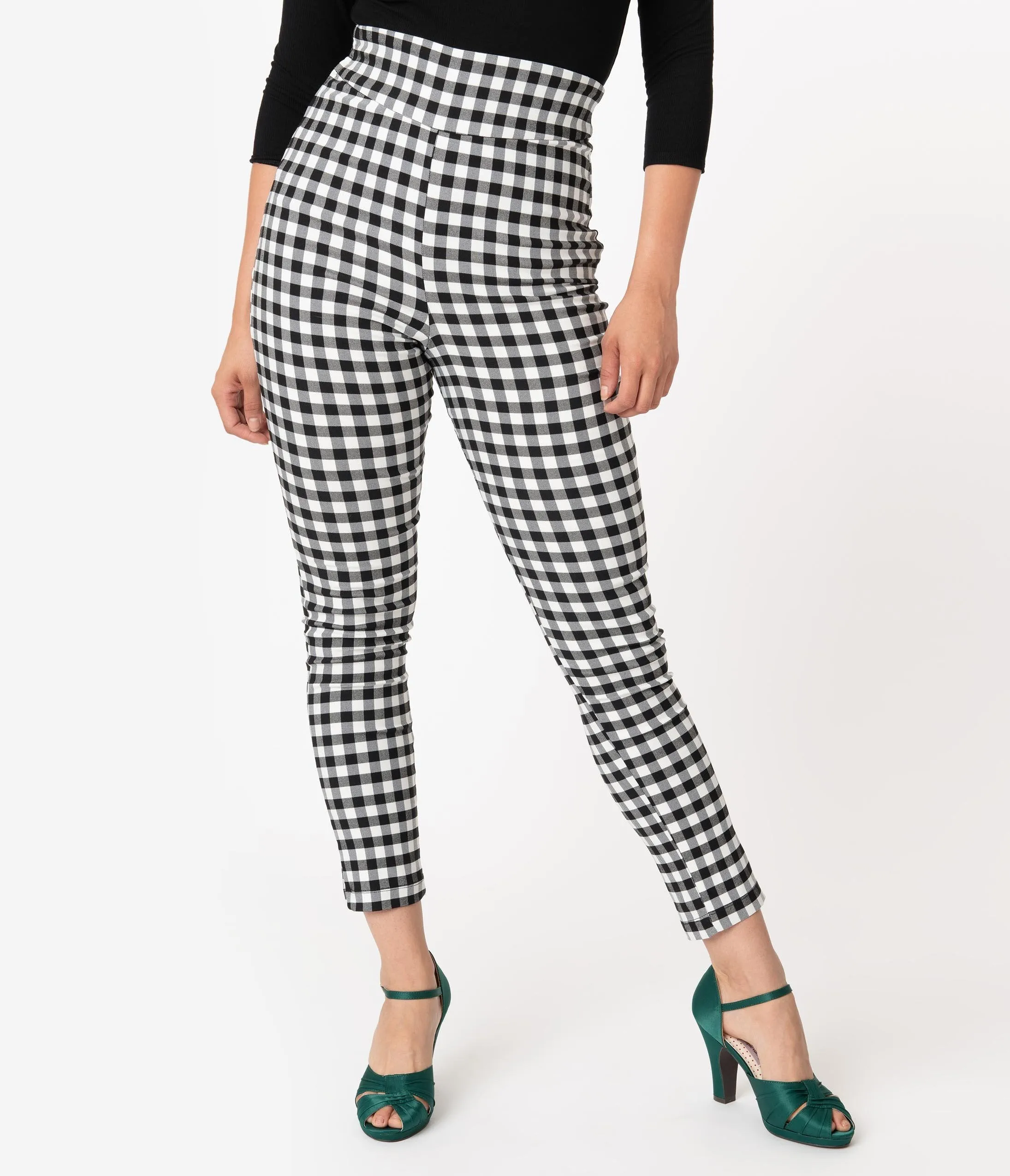 Unique Vintage Black & White Gingham High Waist Rizzo Cigarette Pants