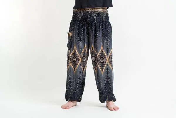 Unisex Diamond Peacock Harem Pants in Black