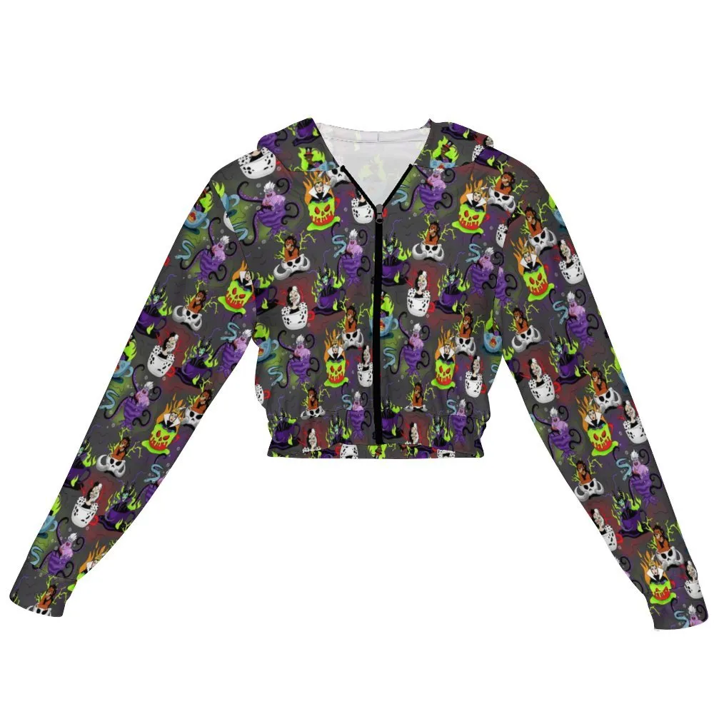 Villain Tea Cups Women's Cropped Zipper Jacket