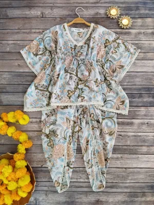 Vintage Block Print Kaftan & Dhoti Pant Set For Kids