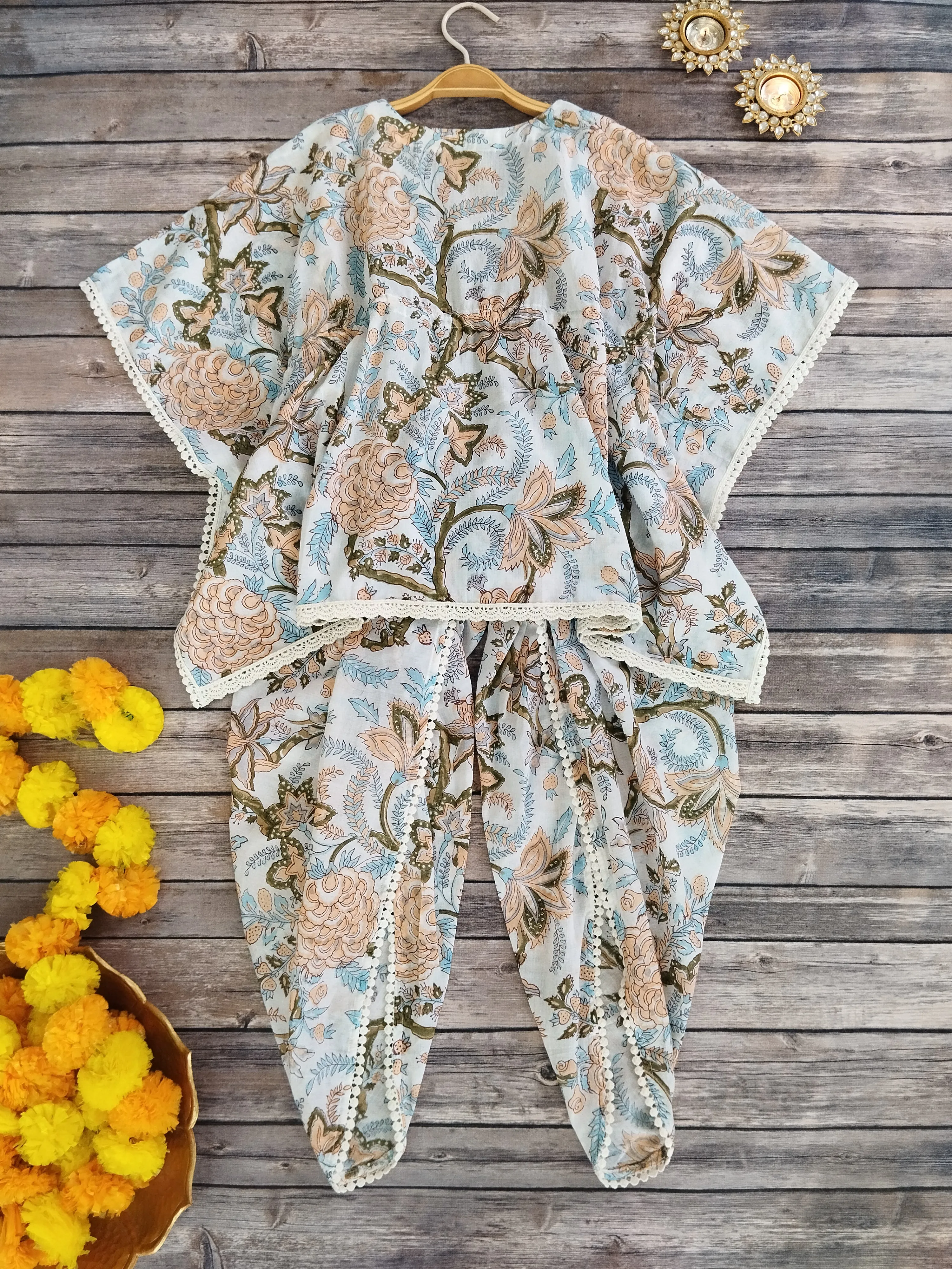 Vintage Block Print Kaftan & Dhoti Pant Set For Kids