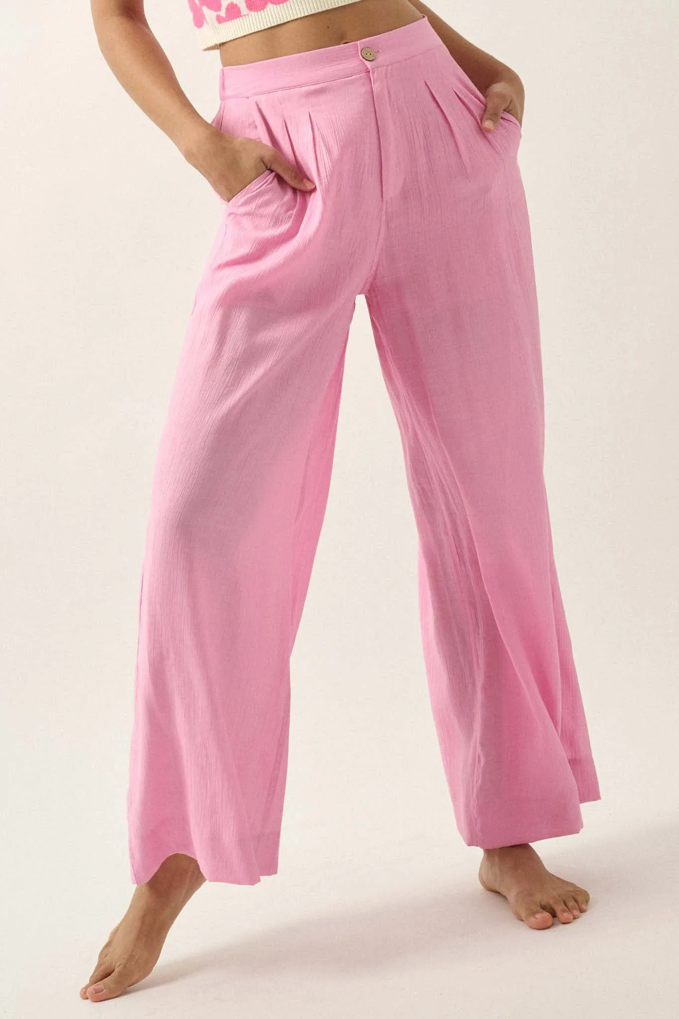 Walk of Life Textured Crepe Wide-Leg Pants