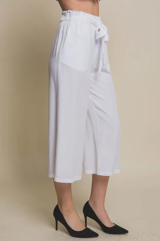 White High Rise Tie Waist Tencel Paperbag Pants