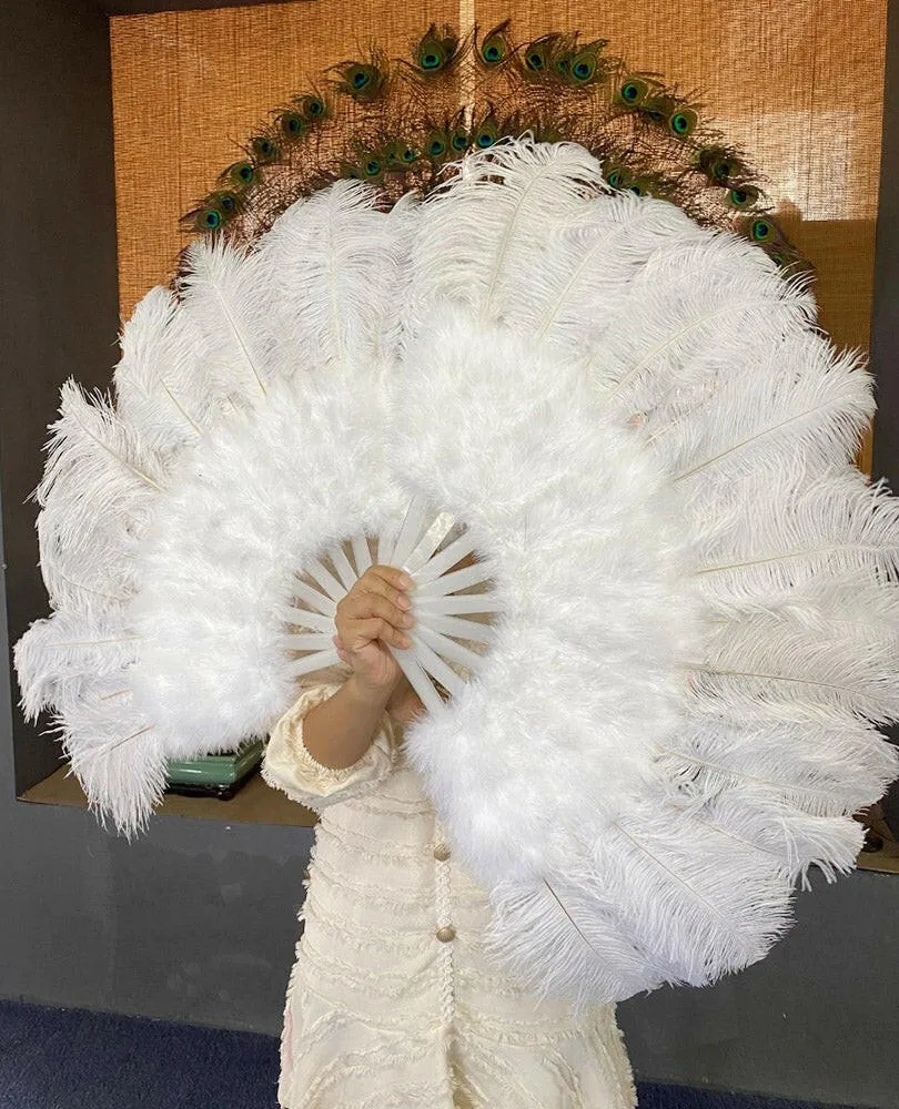 White Marabou Ostrich Feather fan 21"x 38"