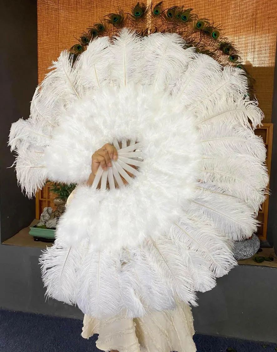 White Marabou Ostrich Feather fan 21"x 38"