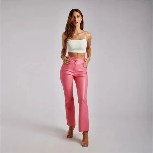 Women PU Leather Button Slim Pants Autumn High Waist Sexy