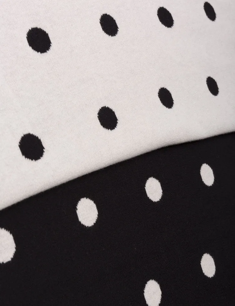 Women's 100% Cotton Reversible Double Knit Polka Dot Scarf - Black/Ivory