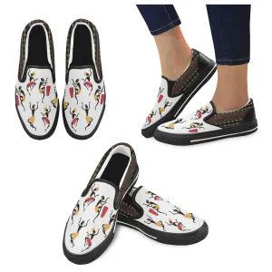 Women's Big Size Dancing Silhouette Tribal Print Canvas Slip-on Shoes