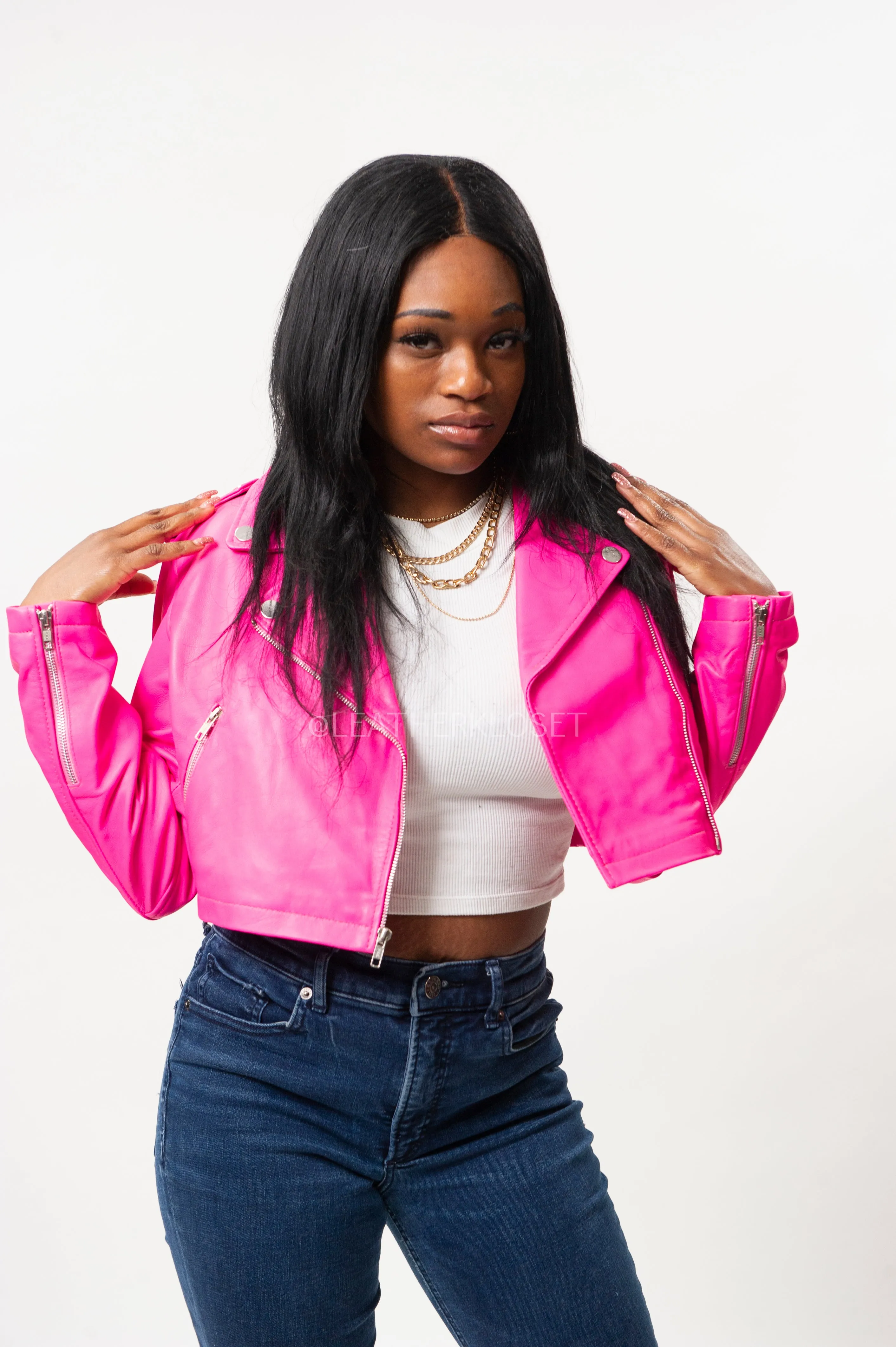 Women's Classic Crop Biker Hot Pink [SLIM FIT]