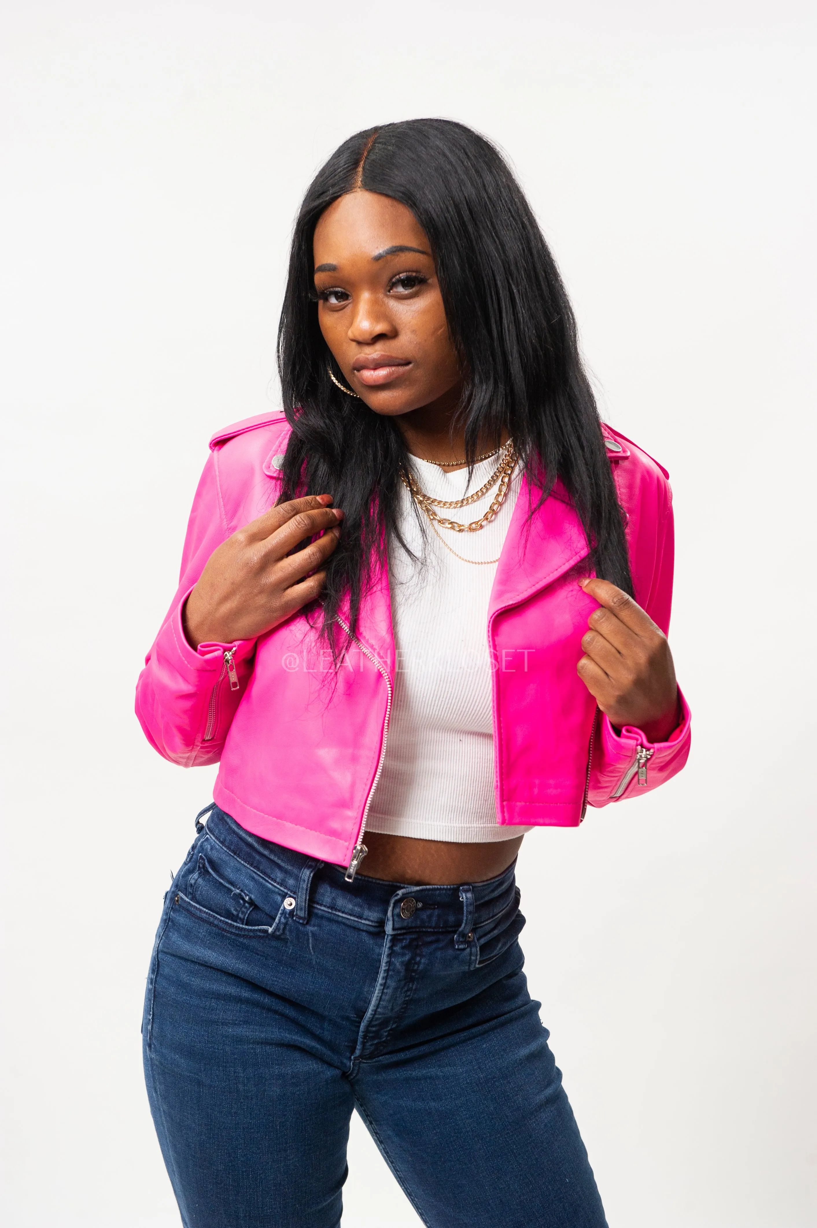 Women's Classic Crop Biker Hot Pink [SLIM FIT]