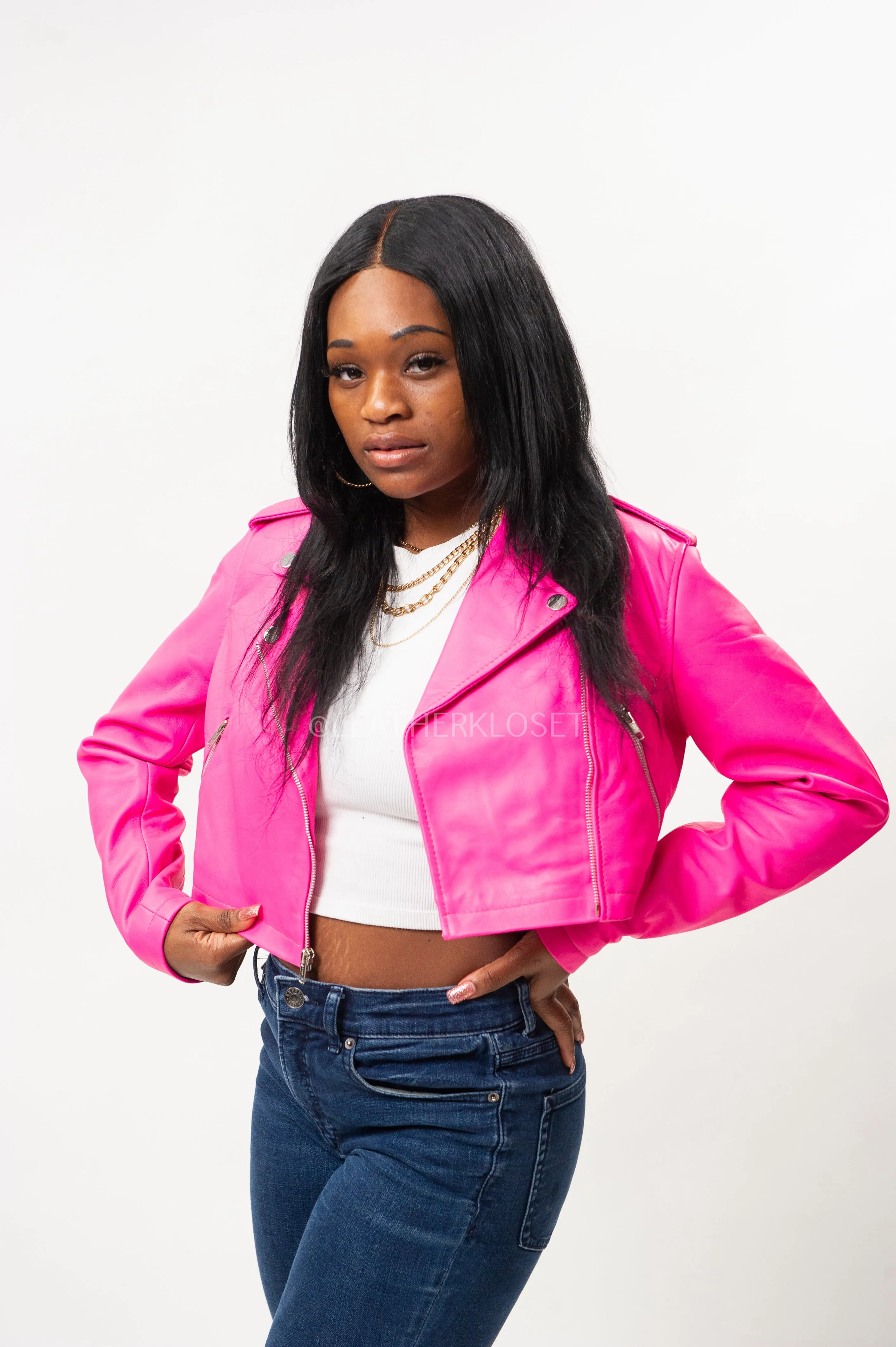 Women's Classic Crop Biker Hot Pink [SLIM FIT]