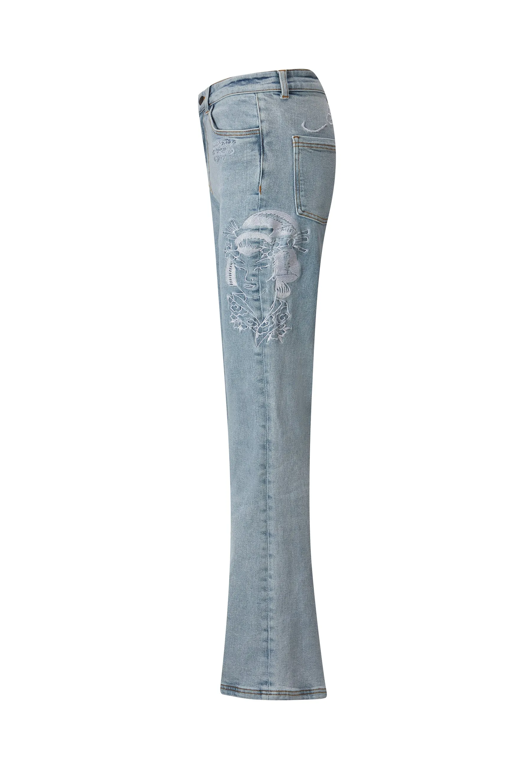 Womens Geisha Mirror Flared Denim Trousers Jeans - Blue