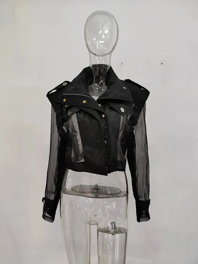 Women's Stylish Black Sheer Mesh Cropped Jacket