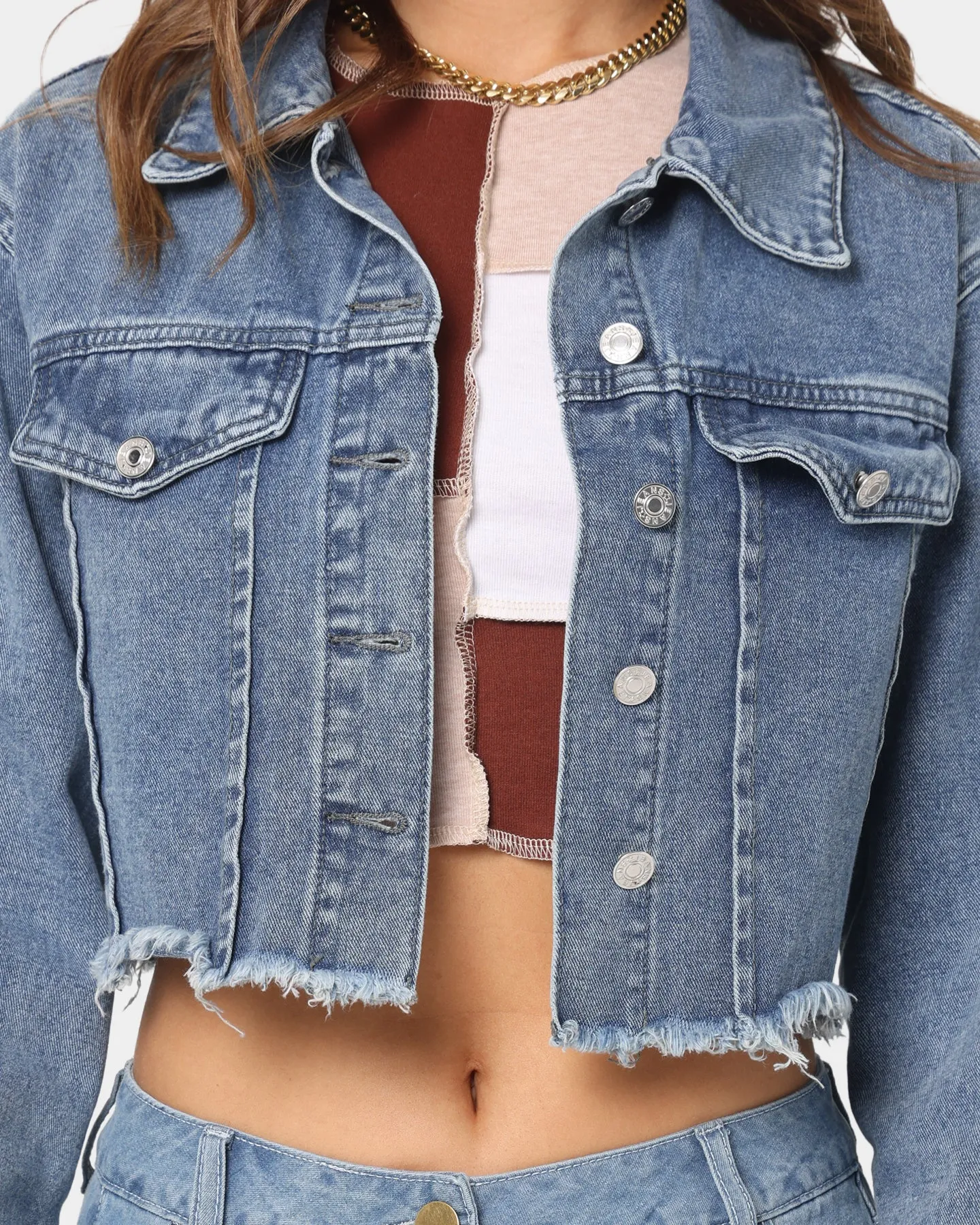 XXIII Women's Cropped Denim Jacket Blue